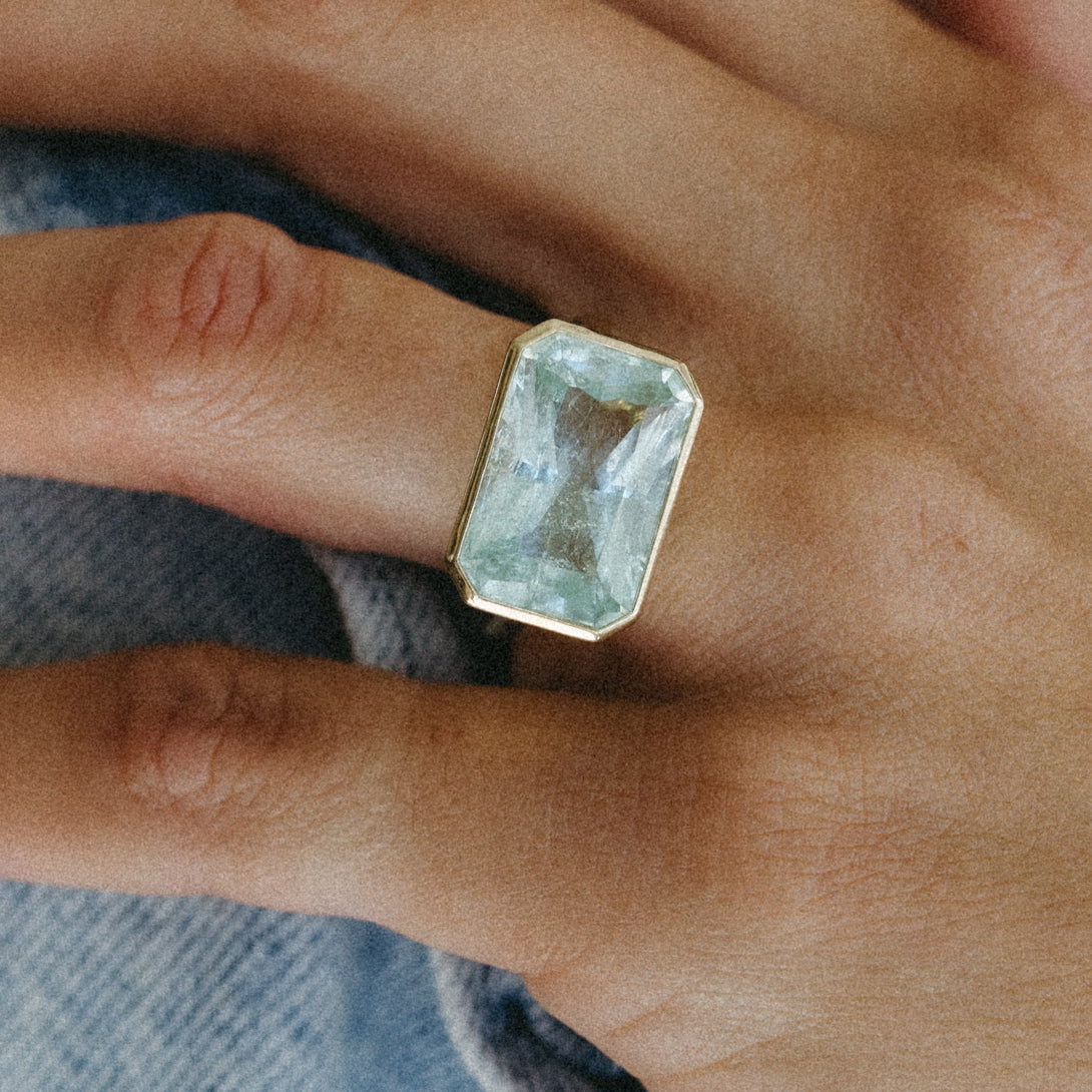 10.29CT RADIANT AQUAMARINE BEZEL RING