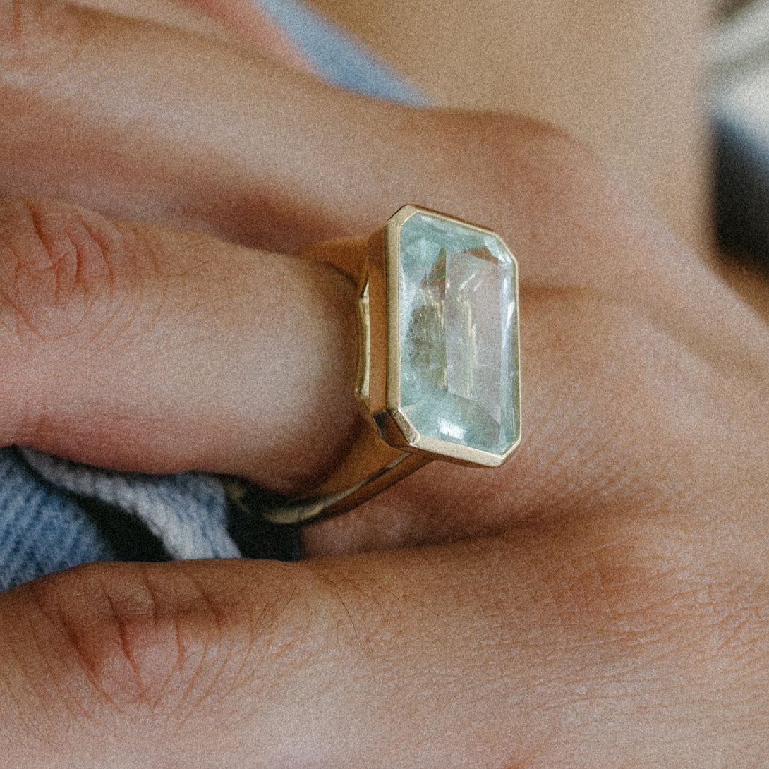 10.29CT RADIANT AQUAMARINE BEZEL RING