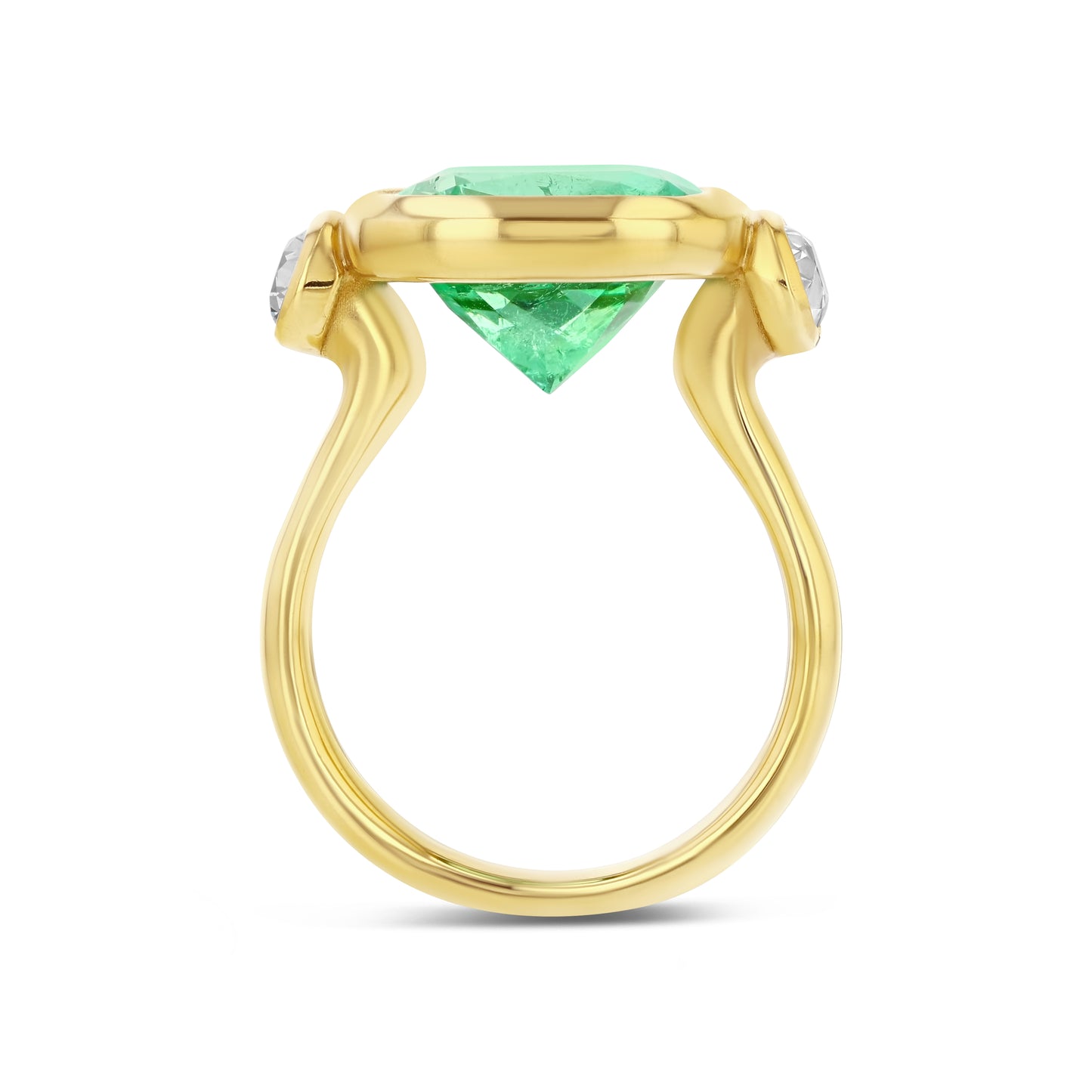 5.90ct Muzo Emerald Cushion Cut and Diamond Three Stone Ring