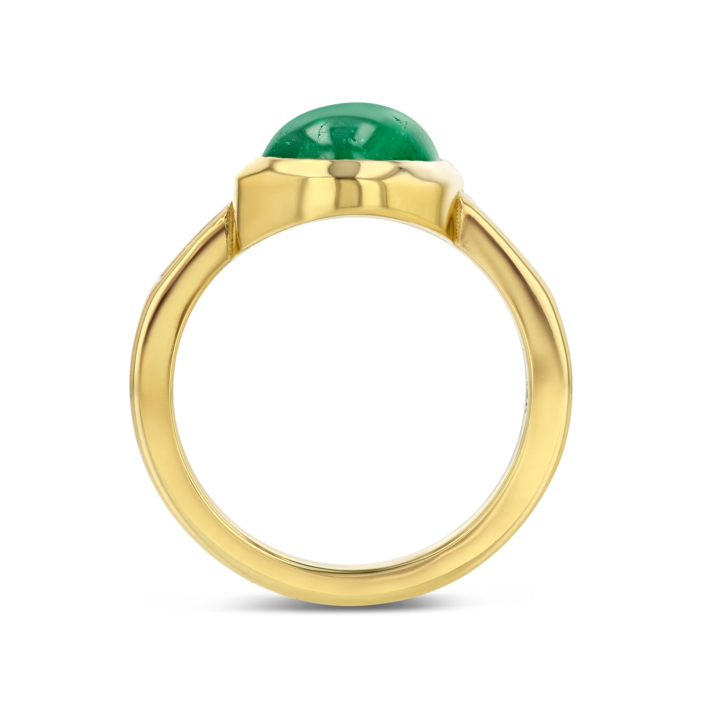 Emerald Pear Cabochon and Diamond Three Stone Ring