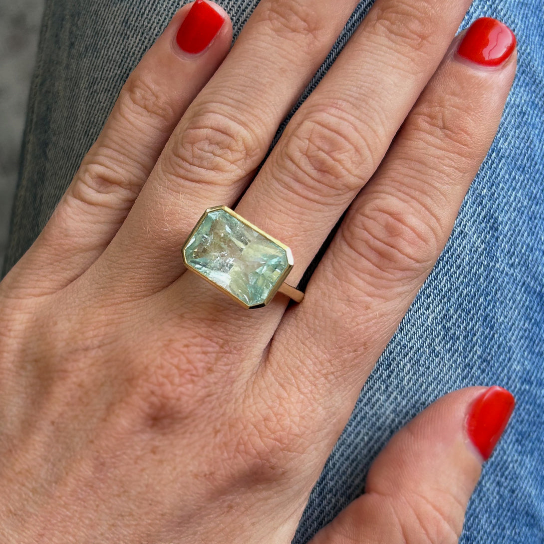 10.29CT RADIANT AQUAMARINE BEZEL RING