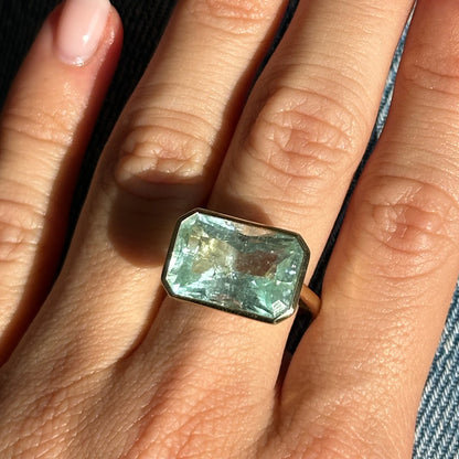 10.29CT RADIANT AQUAMARINE BEZEL RING