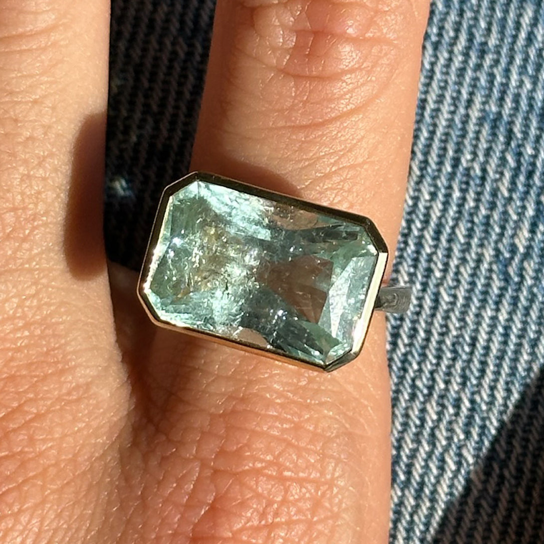 10.29CT RADIANT AQUAMARINE BEZEL RING