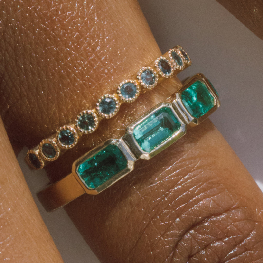 Emerald Emerald Cut Bezel Set Band