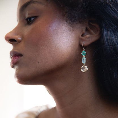 EMERALD, BERYL & CITRINE EARRINGS