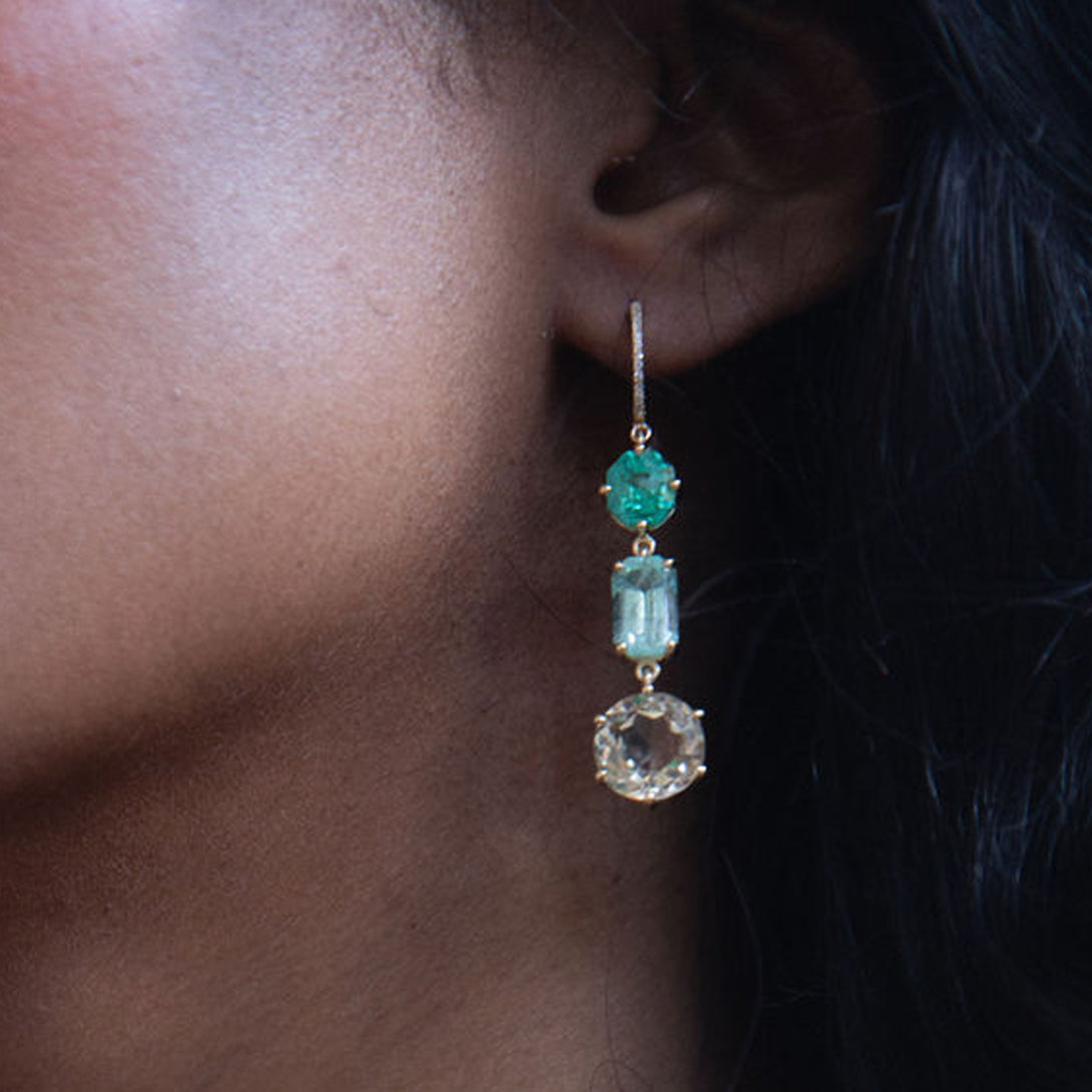 EMERALD, BERYL & CITRINE EARRINGS