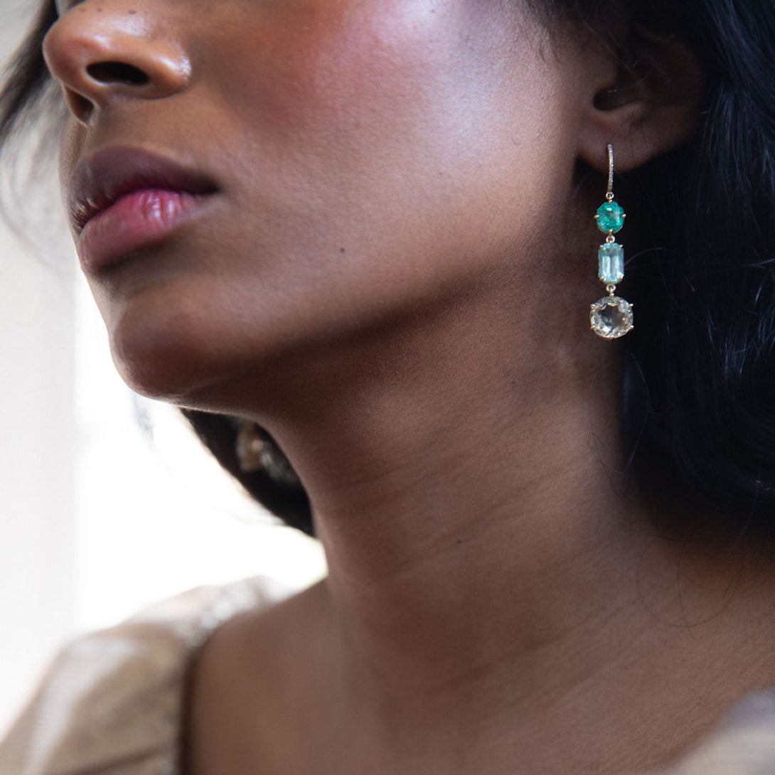 EMERALD, BERYL & CITRINE EARRINGS