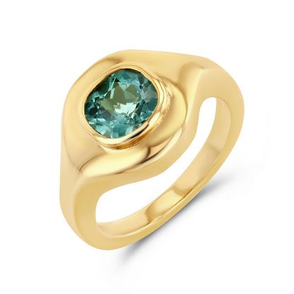 TEAL TOURMALINE RIPPLE SIGNET RING