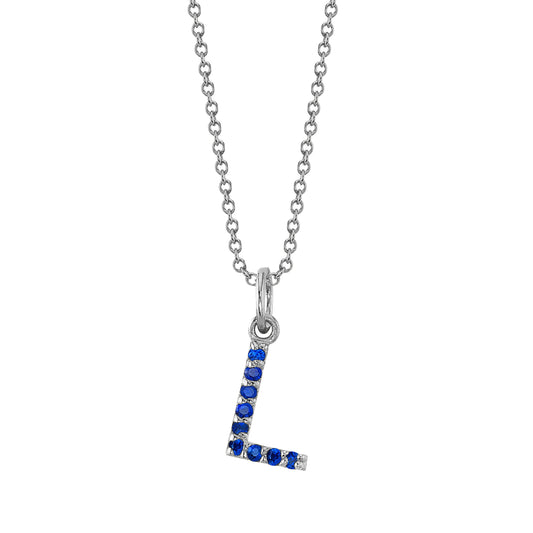 WHITE GOLD "L" INITIAL SAPPHIRE BIRTHSTONE CHARM