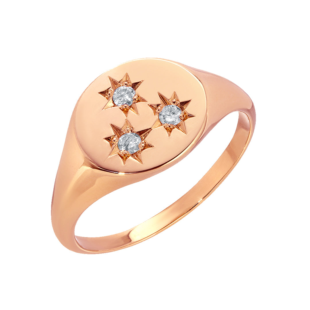 BIRTHSTONE COMPASS SIGNET RING 3 STONES