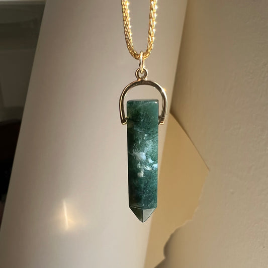 GREEN MOSS AGATE CRYSTAL POINT CHARM