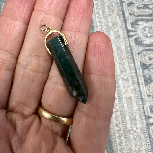 GREEN MOSS AGATE CRYSTAL POINT CHARM