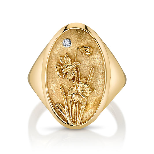 MARCH BIRTH FLOWER SIGNET RING