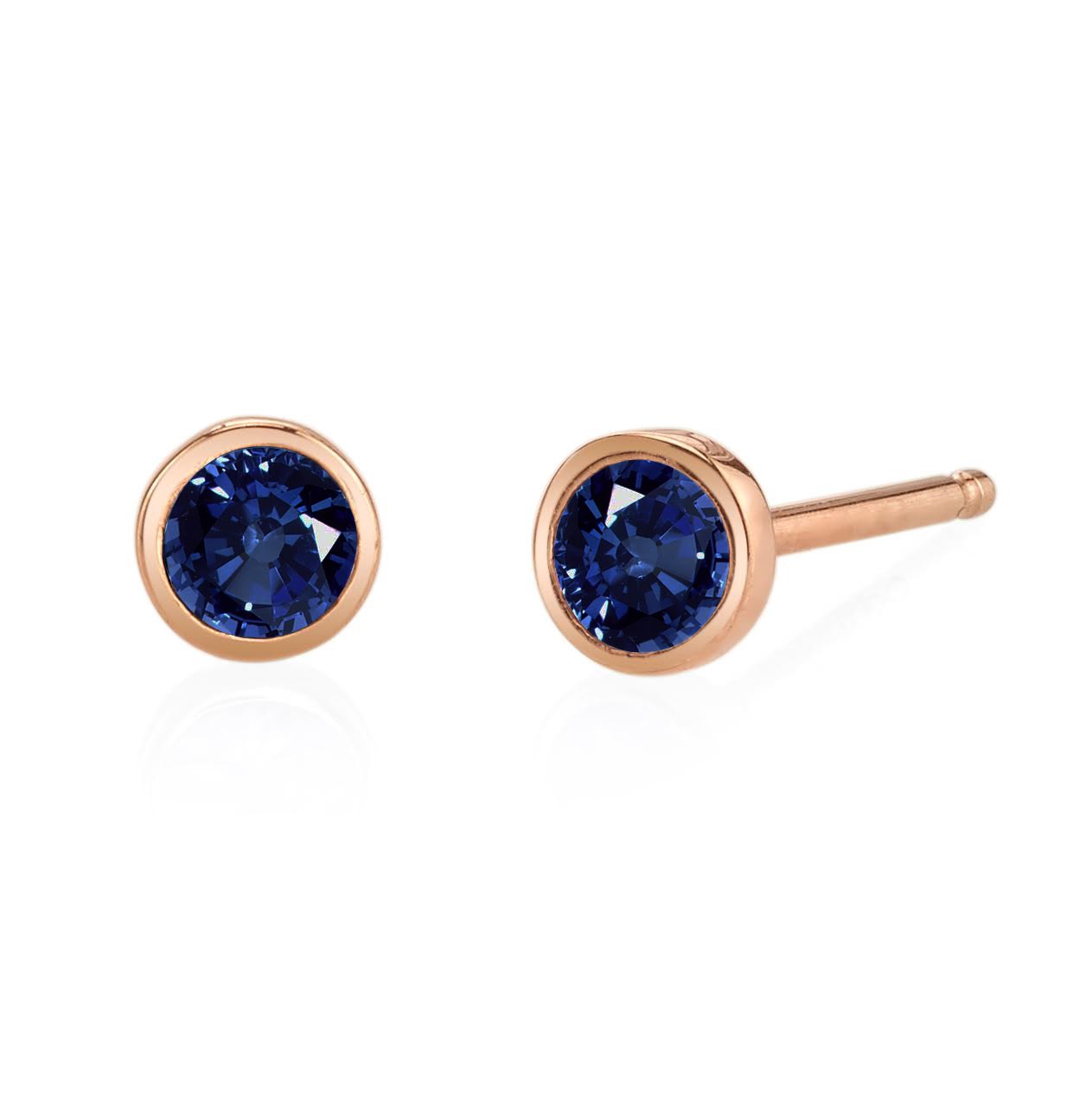 Blue Sapphire Stud Earrings, Mini Solid 14k Rose Gold Earrings, September sale Birthstone Gift, Anniversary Jewelry Gift, Single Or Pair